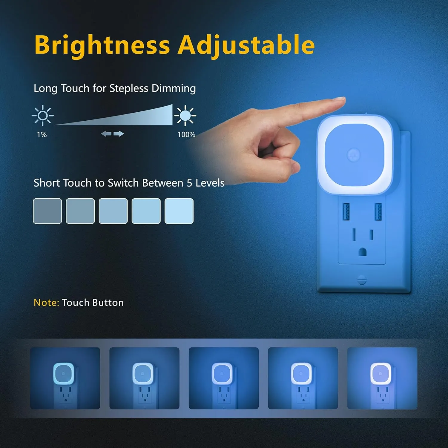 2 Pack Plug in Night Light with Motion Sensor & Dusk to Dawn Sensor, 3 Sensor Modes, Auto ON/Off, Dimmable, Night Lights Plug into Wall for Bathroom, Kitchen, Adults, Indoor, Light Blue