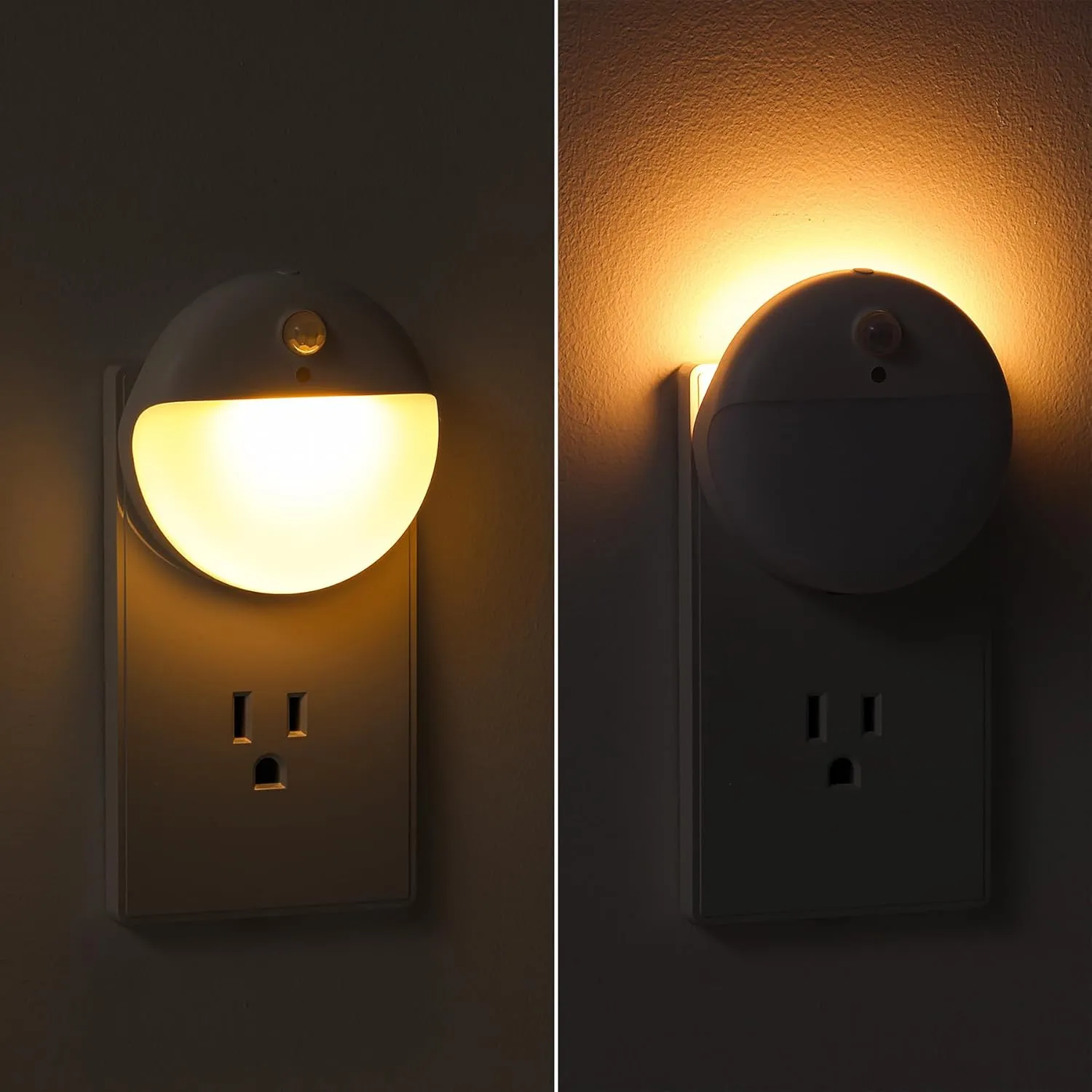 2 Pack Plug in Night Light with Motion Sensor and Dusk to Dawn Sensor, Stepless Dimming, Warm White LED Nightlight with 3 Lighting Ways for Bathroom, Bedroom, Kitchen, Gifts for Kids, Adults
