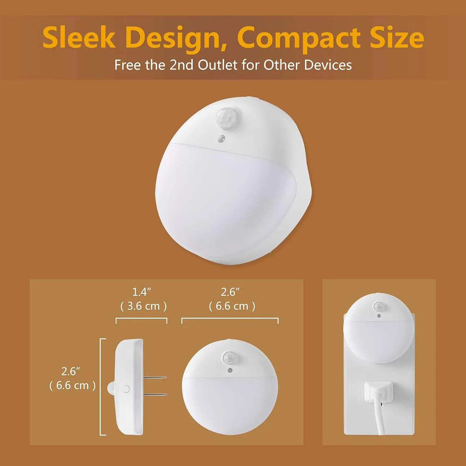 2 Pack Plug in Night Light with Motion Sensor and Dusk to Dawn Sensor, Stepless Dimming, Warm White LED Nightlight with 3 Lighting Ways for Bathroom, Bedroom, Kitchen, Gifts for Kids, Adults