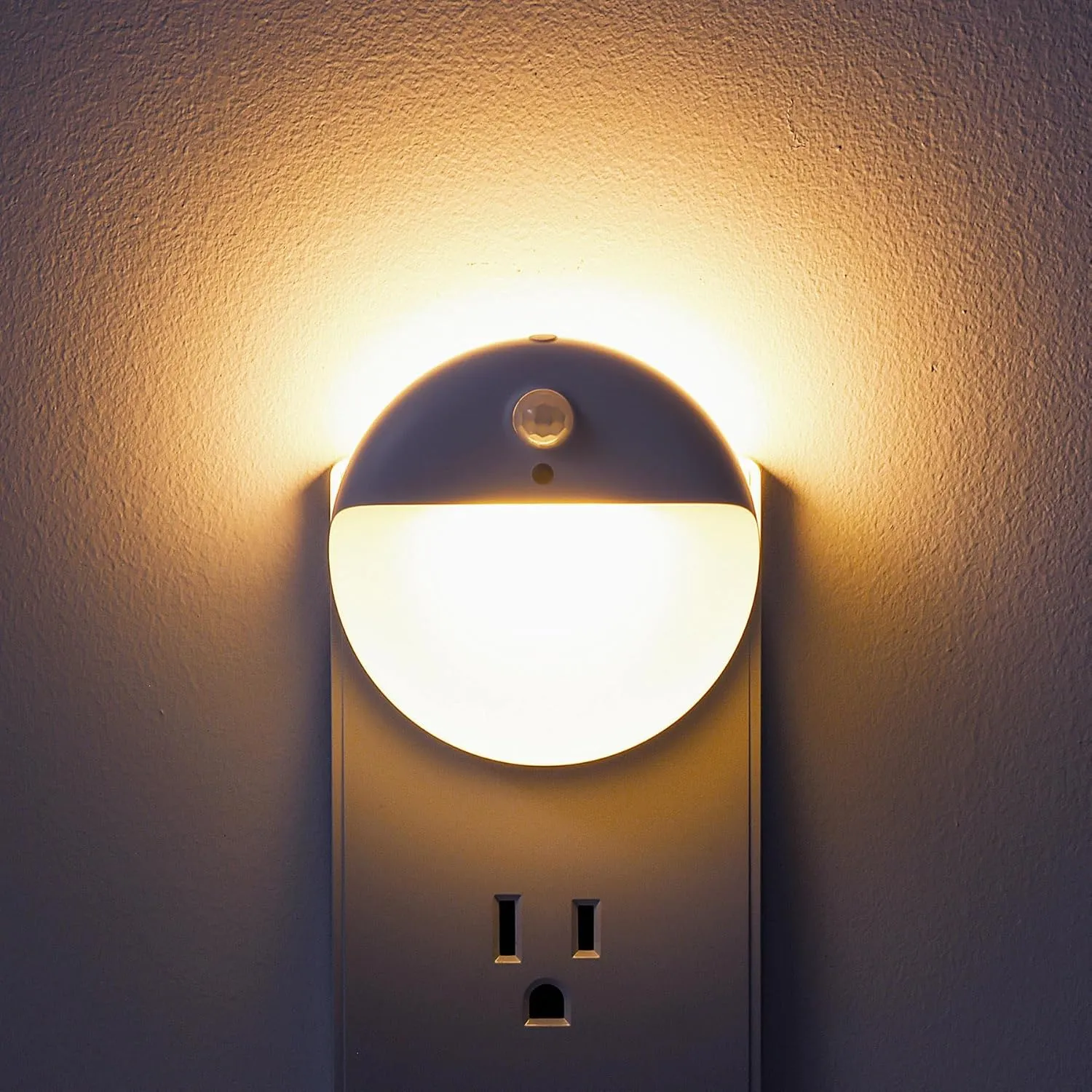 2 Pack Plug in Night Light with Motion Sensor and Dusk to Dawn Sensor, Stepless Dimming, Warm White LED Nightlight with 3 Lighting Ways for Bathroom, Bedroom, Kitchen, Gifts for Kids, Adults