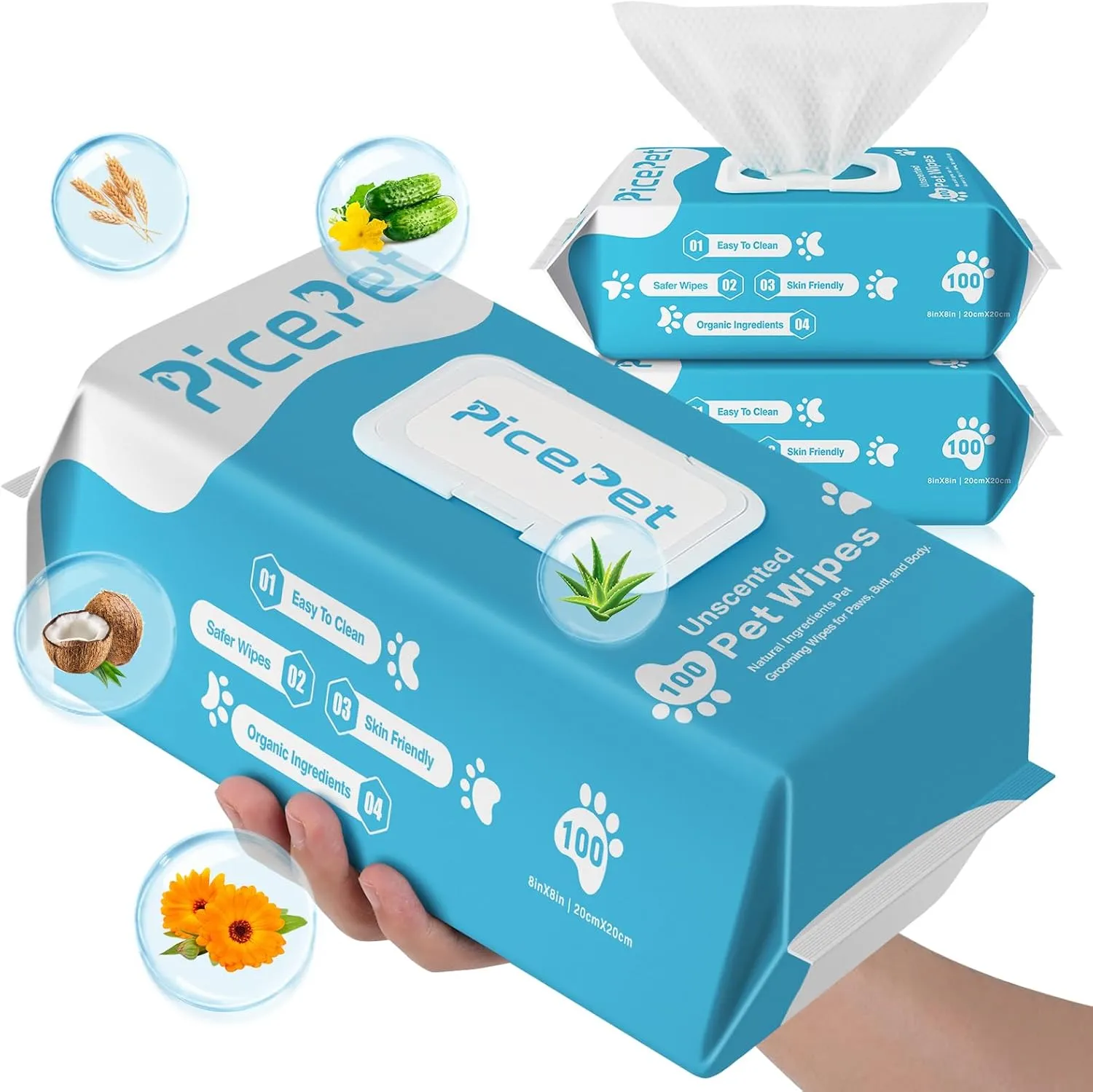 200 Cleaning & Deodorizing Guaranteed Dog Grooming Wipes - Hypoallergenic Pet Wipes for Allergies & Itching - Thick Puppy Wipes for Paws, Butt, Coat, Face & Body, Home & Travel Use, Unscented
