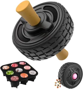 4-in-1 Dog Entertainment Toy, Frozen Treat Toy for Dog, Bully Stick Holder, Treats Distribution Puzzle Tire Toys to Keep Busy, Chew Toys for Aggressive Chewers (Black)