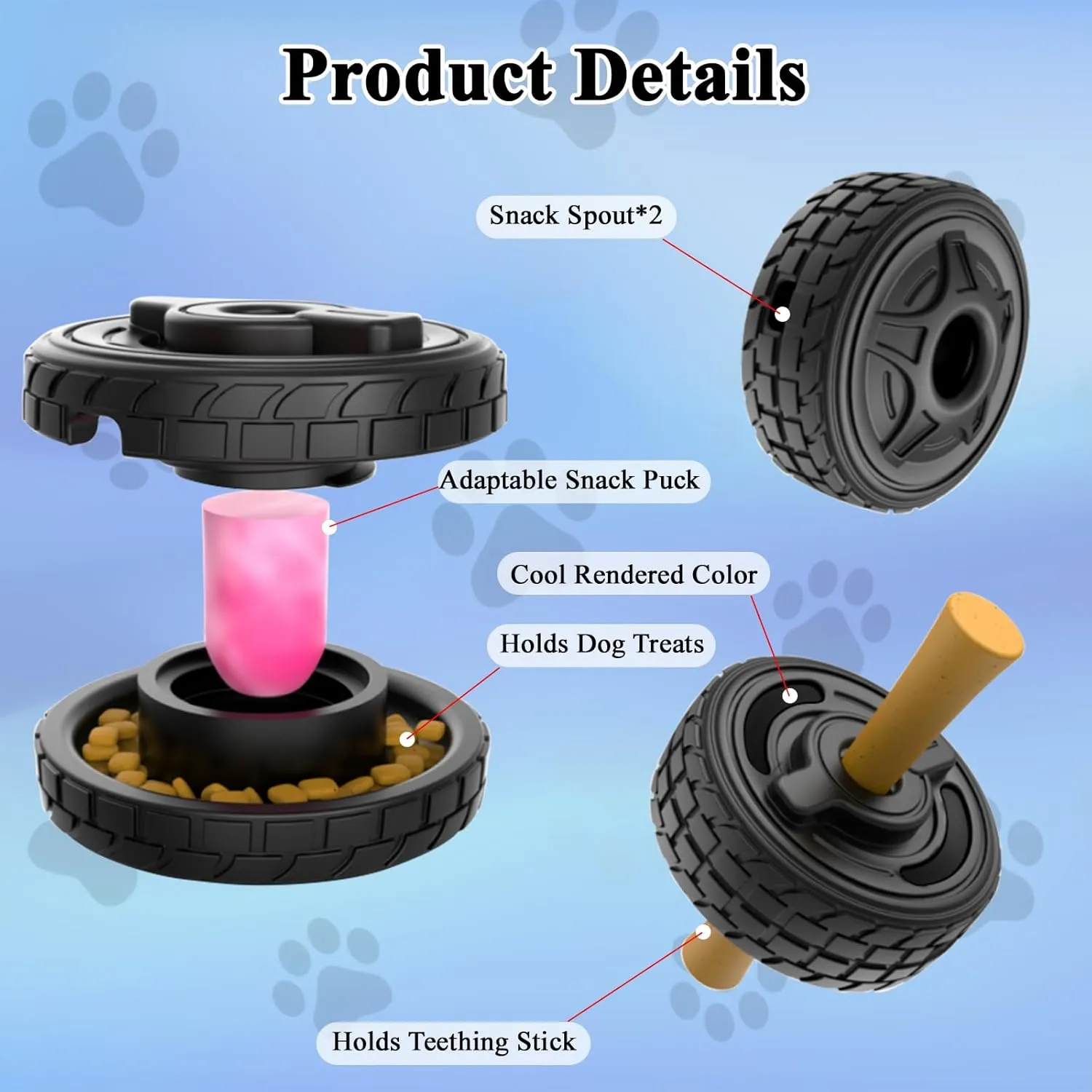 4-in-1 Dog Entertainment Toy, Frozen Treat Toy for Dog, Bully Stick Holder, Treats Distribution Puzzle Tire Toys to Keep Busy, Chew Toys for Aggressive Chewers (Black)
