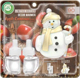 Air Wick Plug in Scented Oil Starter Kit with Snowman Free Decorative Warmer   2 Refills, Apple Cinnamon, Fall Scent, Fall Spray, (2x0.67oz), Essential Oils, Air Freshener