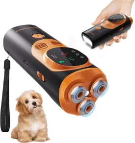 Anti Barking Device for Dogs Upgraded Version Rechargeable Ultrasonic Dog Bark Deterrent Head Dog Repeller with Flashlight Indoor Outdoor Portable Training Tool (Black&Orange)