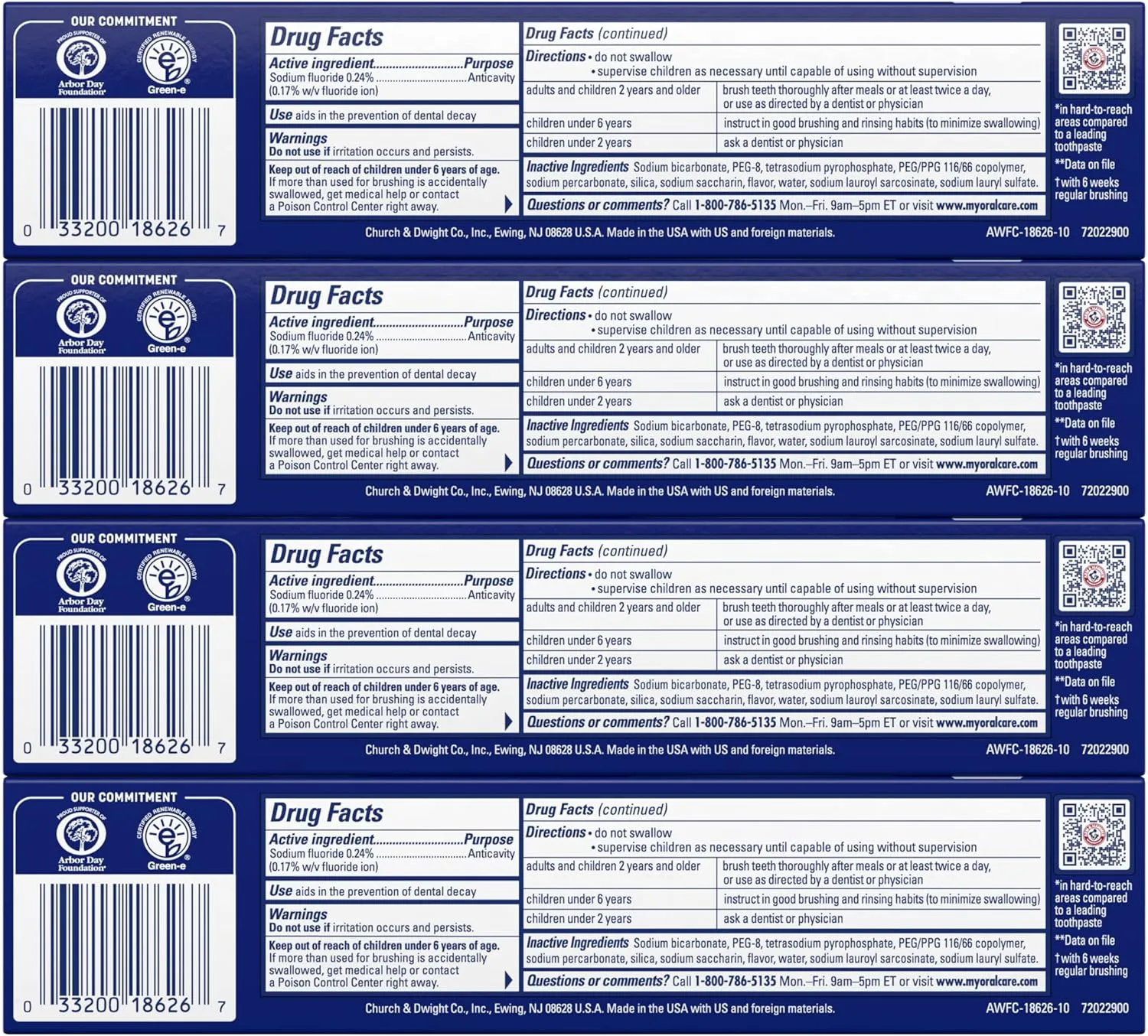 Arm & Hammer Advance White Toothpaste, Clean Mint Flavor, Stain Defense Technology, 6 Ounce (Pack of 4)