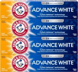 Arm & Hammer Advance White Toothpaste, Clean Mint Flavor, Stain Defense Technology, 6 Ounce (Pack of 4)
