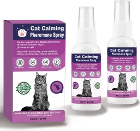 Cat Calming Pheromone Spray, Anti Anxiety Pet Products, Feline Calm Pheromones - Cats Reduces Scratching Furniture Peeing Marking, Calming Cat for Travel, Vet Visits - 60 Day Kit (2 * 60 mL)