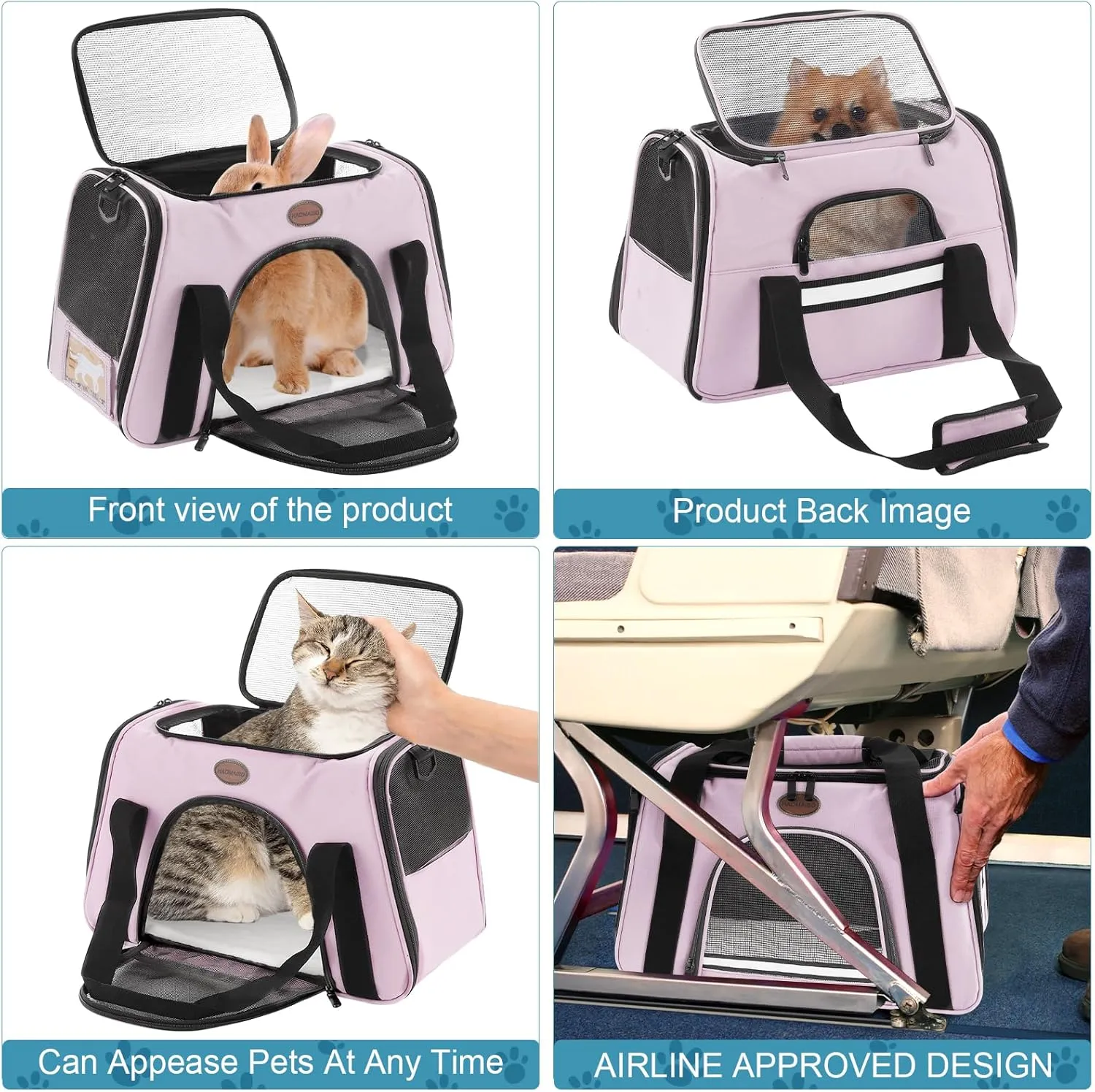 Cat Carrier Dog Carrier Pet Carriers for Medium Small Cats Dogs Puppies up to 15 Lbs,TSA Airline Approved Small Dog Cat Carriers Soft Sided,Collapsible Travel Puppy Carrier (Pink, Medium)