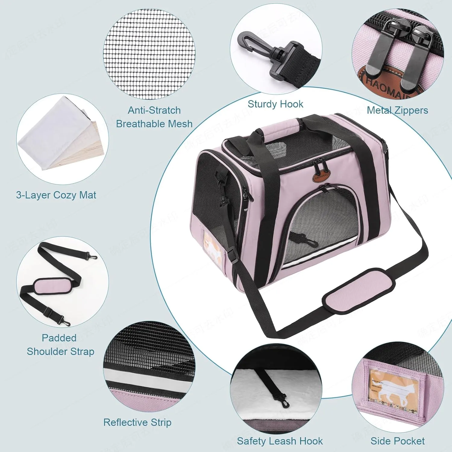 Cat Carrier Dog Carrier Pet Carriers for Medium Small Cats Dogs Puppies up to 15 Lbs,TSA Airline Approved Small Dog Cat Carriers Soft Sided,Collapsible Travel Puppy Carrier (Pink, Medium)