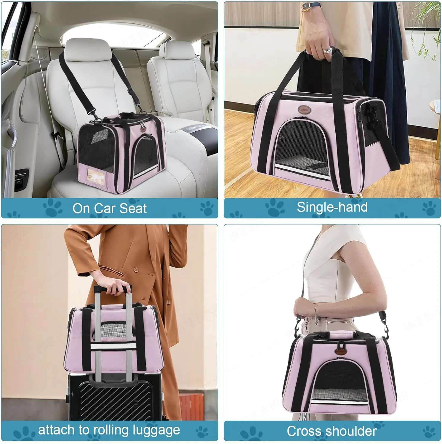 Cat Carrier Dog Carrier Pet Carriers for Medium Small Cats Dogs Puppies up to 15 Lbs,TSA Airline Approved Small Dog Cat Carriers Soft Sided,Collapsible Travel Puppy Carrier (Pink, Medium)