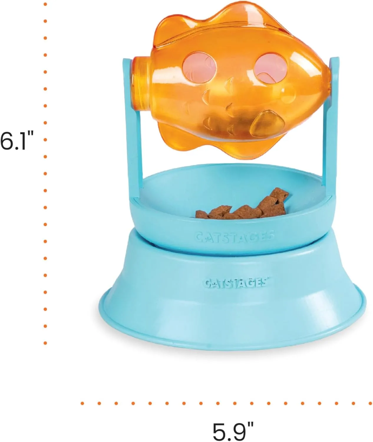 Catstages 2-in-1 Treat Toy Spinning Fish Interactive Cat Toy and Topper for Cat Ball Track, Treat-Dispensing, Fish, Orange