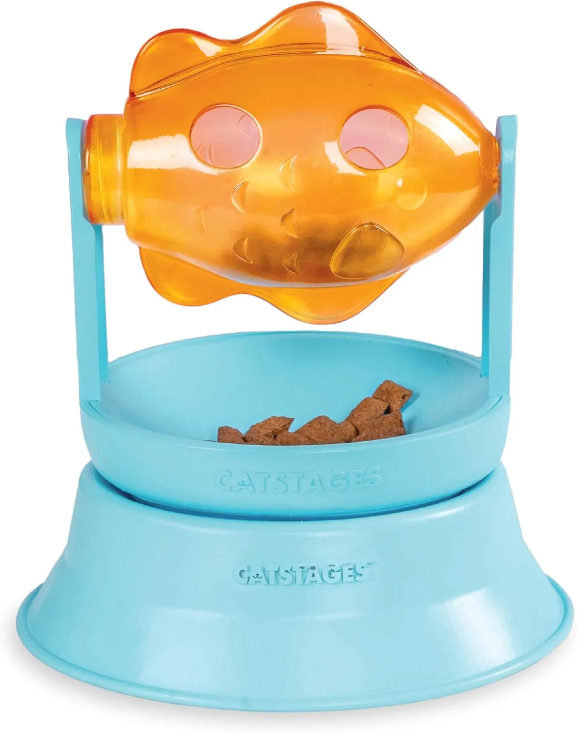 Catstages 2-in-1 Treat Toy Spinning Fish Interactive Cat Toy and Topper for Cat Ball Track, Treat-Dispensing, Fish, Orange