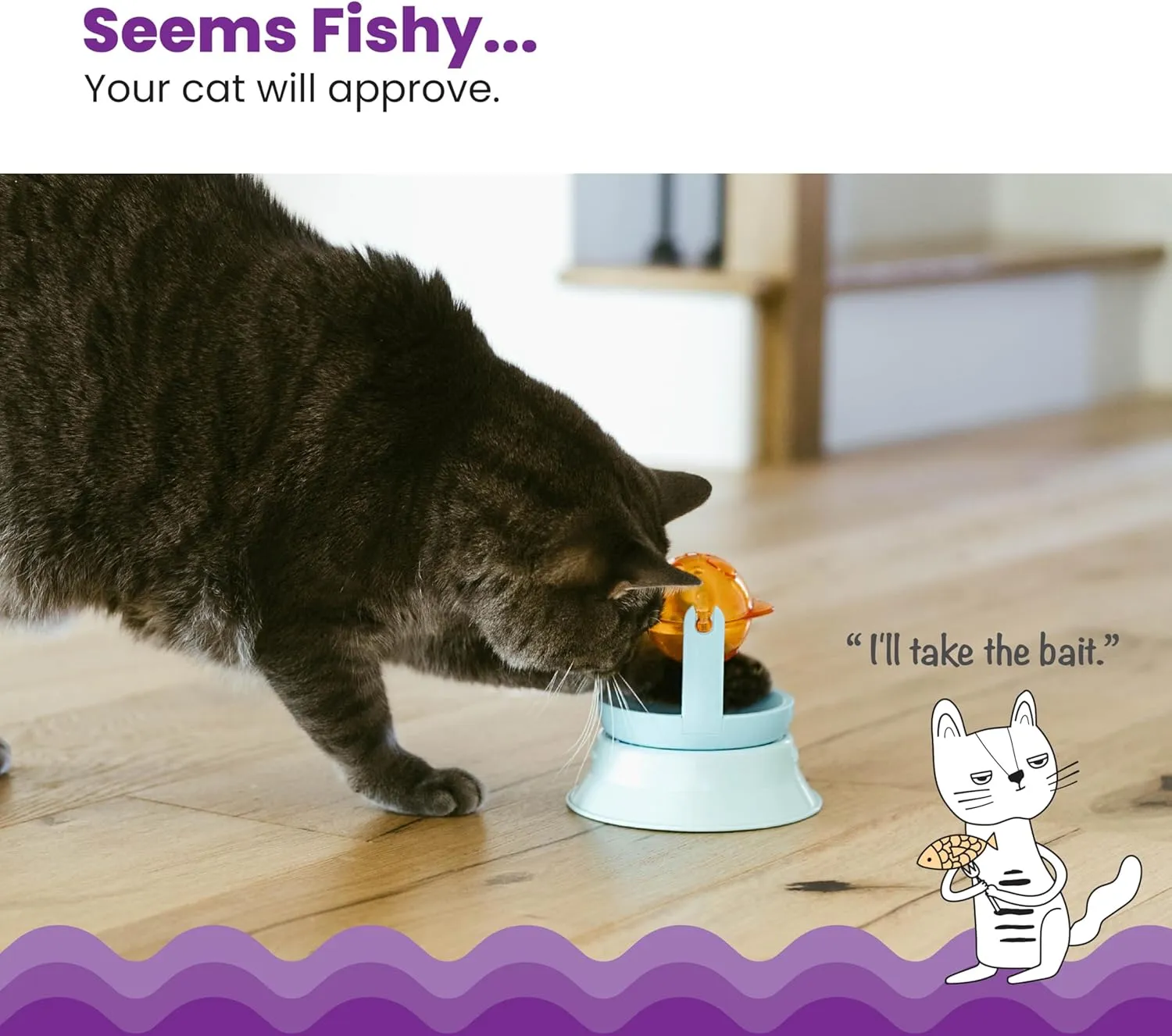Catstages 2-in-1 Treat Toy Spinning Fish Interactive Cat Toy and Topper for Cat Ball Track, Treat-Dispensing, Fish, Orange