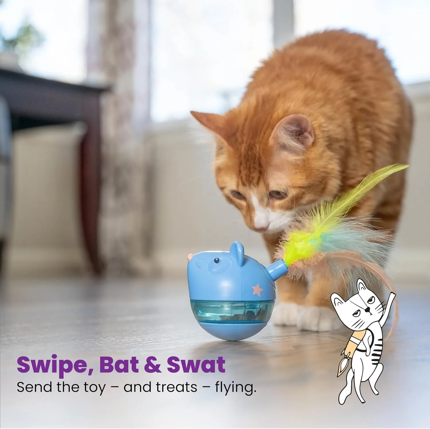 Catstages Hunt 'N Swat Treat Tumbler Interactive Treat-Dispensing Cat Toy, Pink