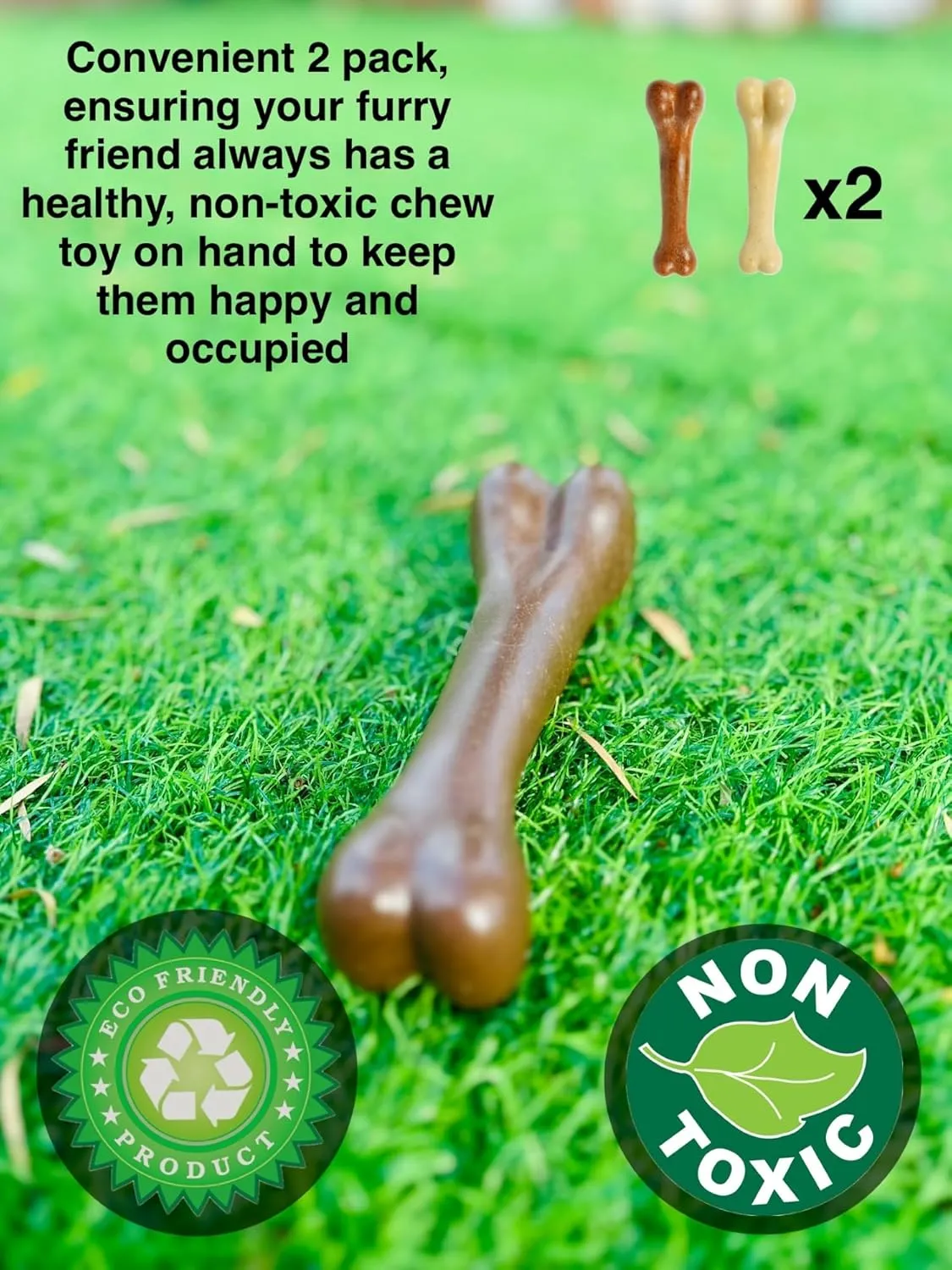 Chew Toy Bone for Dogs (2pck),Durable Chew Toy for Aggressive Chewers,Boredom and Stimulating, Beef Flavor Dog Toys for Small/Medium/Large Breed. (Small)