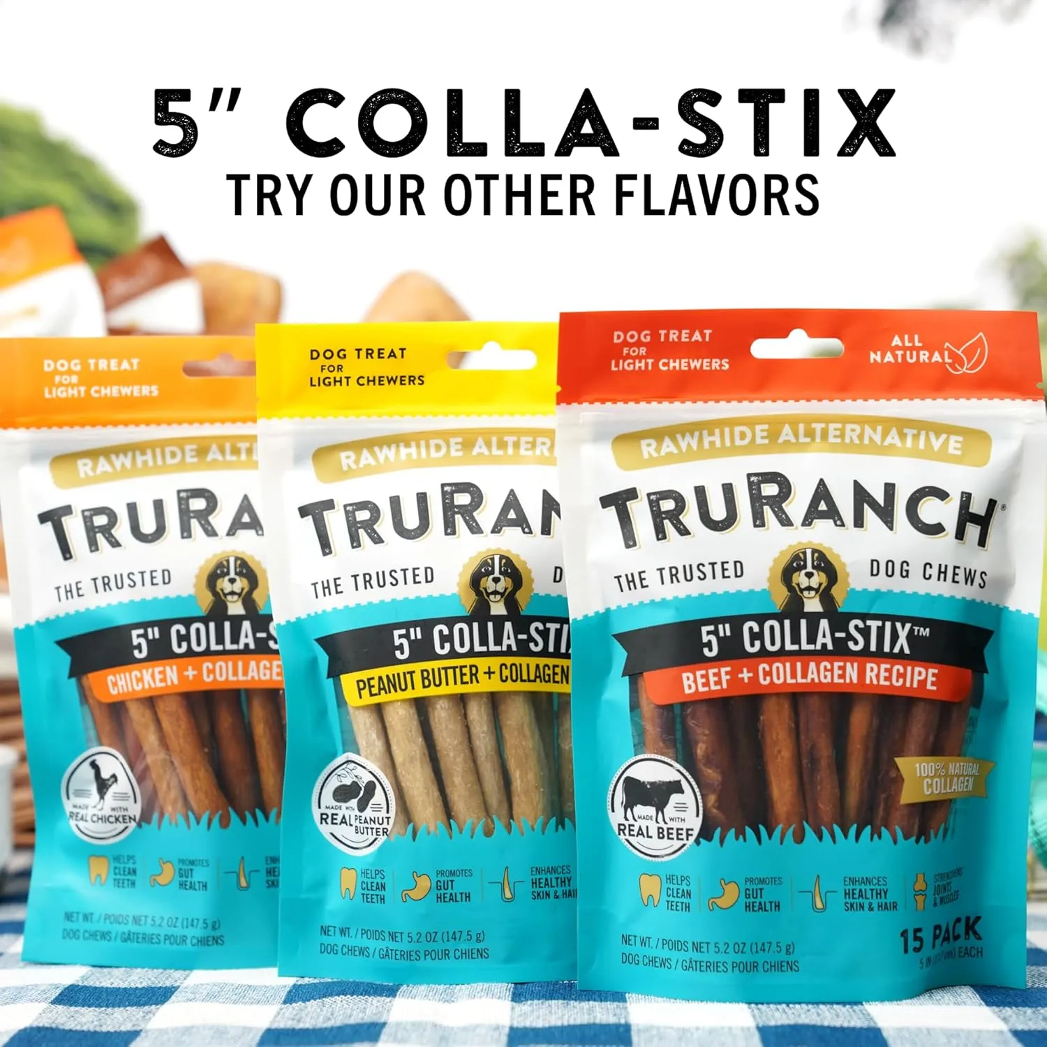 Collagen Sticks - 5" Collagen Sticks for Dogs - Long Lasting Healthy Joint Support Dog Treat - Rawhide Alternative - Skin & Coat Health - Made with Real Beef, 1 Bag, 15 Count