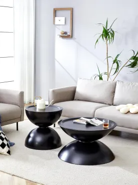Convenient Multi-Functional Round Coffee Table with Integrated Cat Bed, Marble Look Top, Sturdy Steel Base, Matt Black