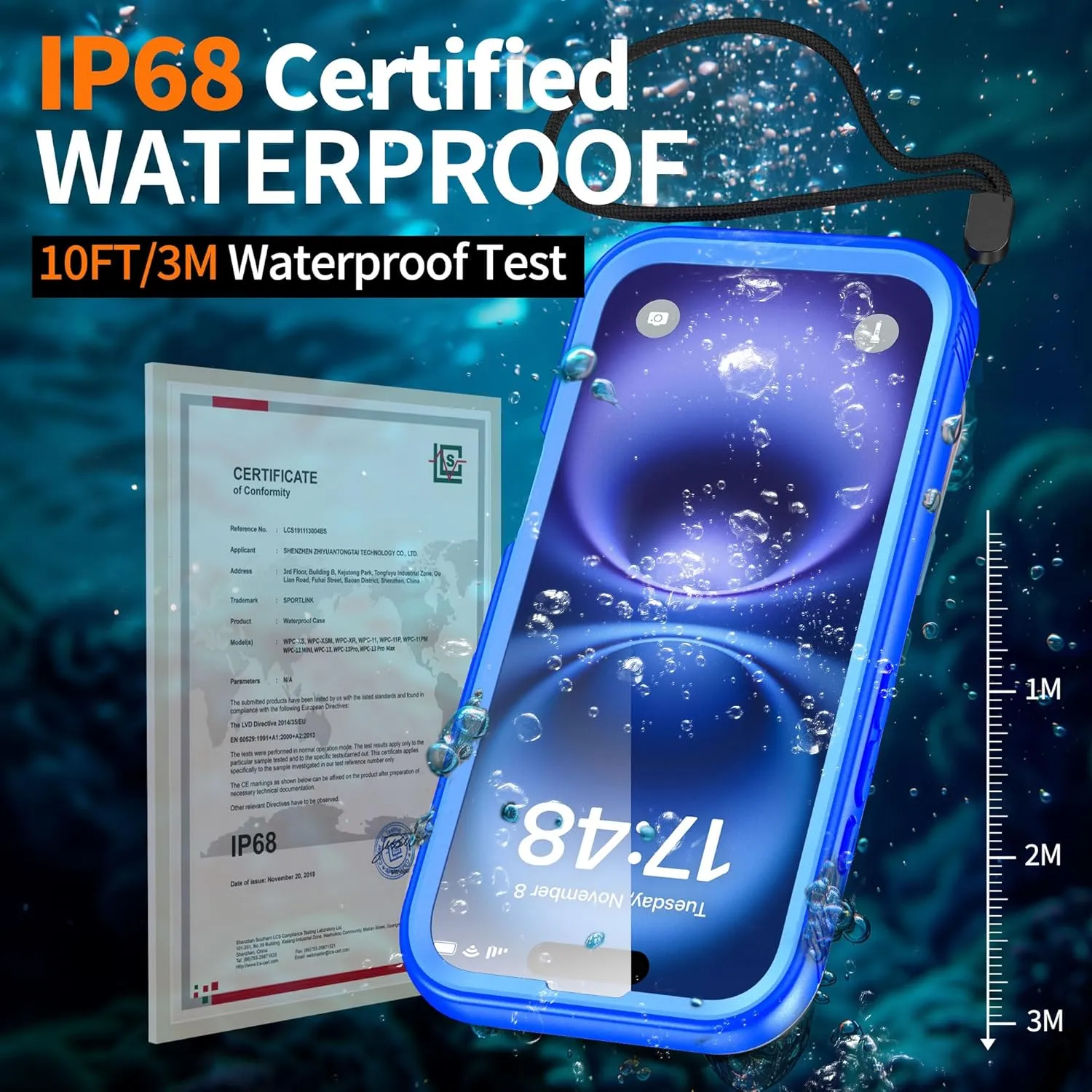 Cozycase for iPhone 16 Pro Max Case Waterproof - 360 Heavy Duty with Screen/Camera Protector Shockproof IP68 Underwater Dustproof Water Shock Proof Full Body/Front and Back Case Blue/Frosted Clear
