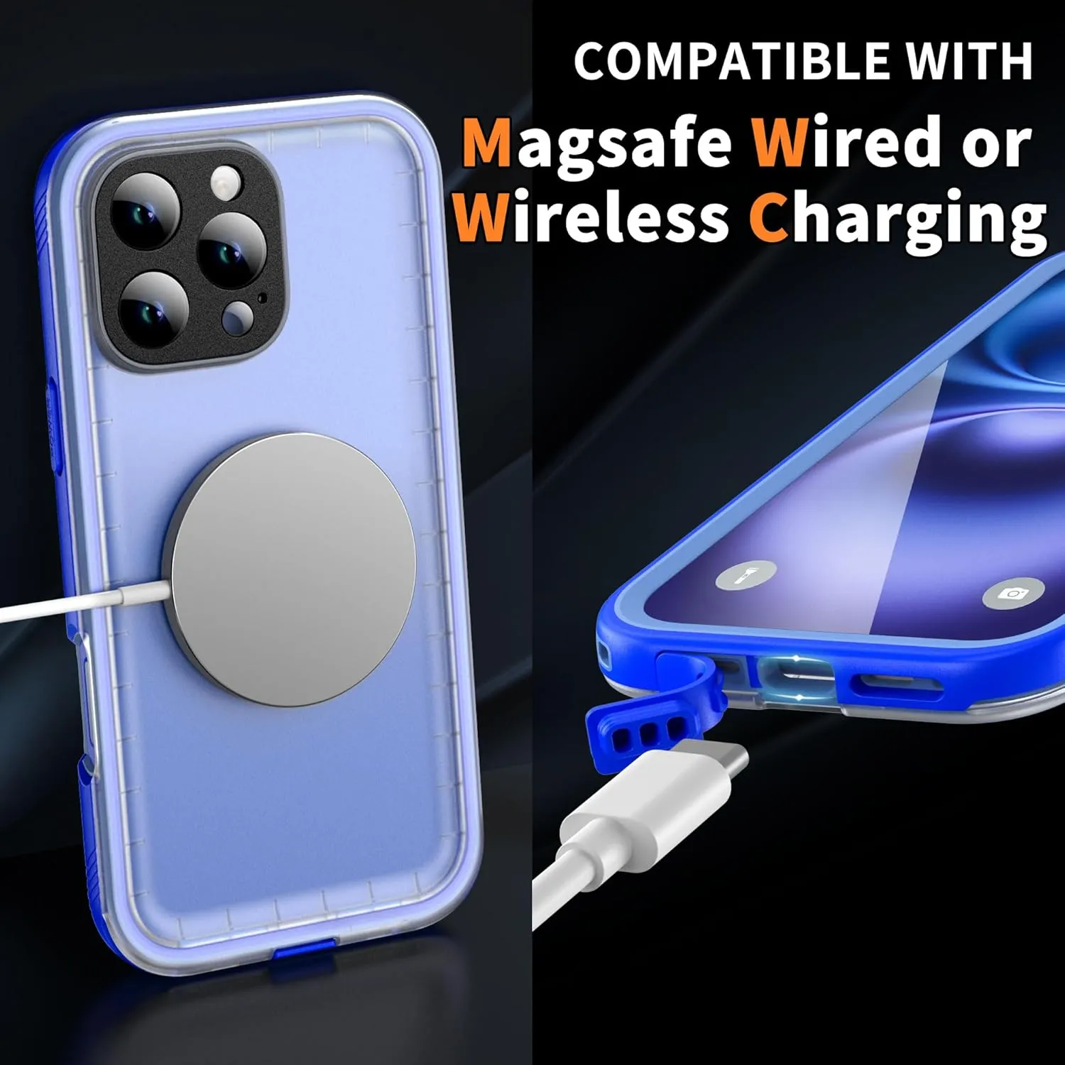 Cozycase for iPhone 16 Pro Max Case Waterproof - 360 Heavy Duty with Screen/Camera Protector Shockproof IP68 Underwater Dustproof Water Shock Proof Full Body/Front and Back Case Blue/Frosted Clear