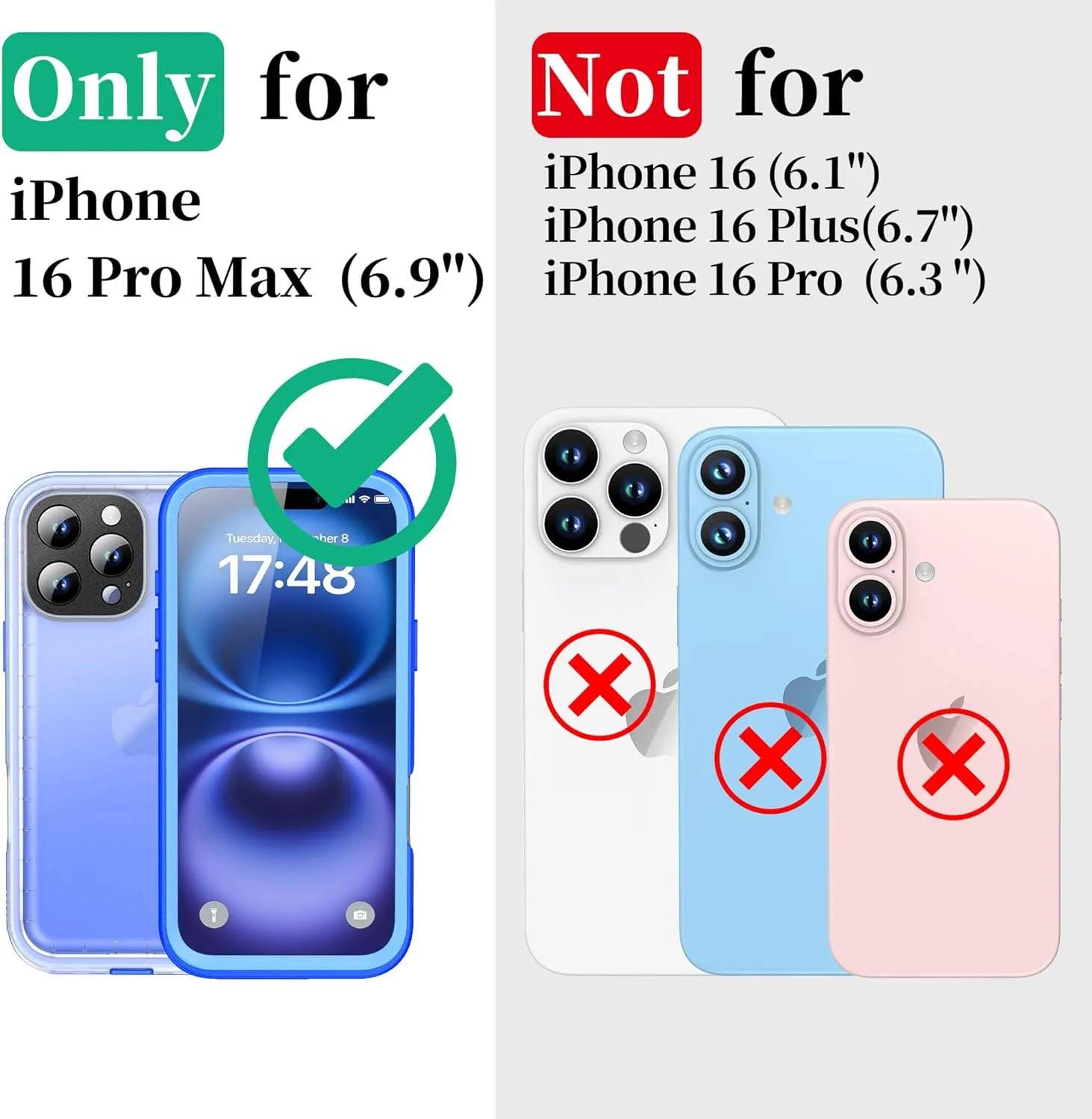 Cozycase for iPhone 16 Pro Max Case Waterproof - 360 Heavy Duty with Screen/Camera Protector Shockproof IP68 Underwater Dustproof Water Shock Proof Full Body/Front and Back Case Blue/Frosted Clear
