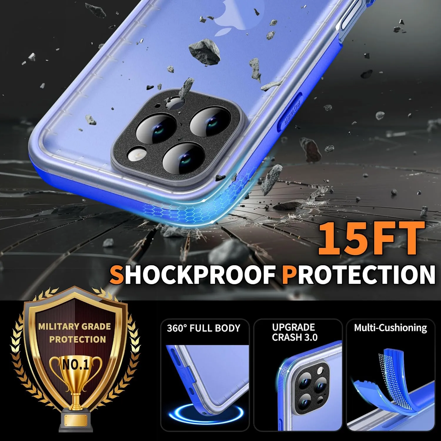 Cozycase for iPhone 16 Pro Max Case Waterproof - 360 Heavy Duty with Screen/Camera Protector Shockproof IP68 Underwater Dustproof Water Shock Proof Full Body/Front and Back Case Blue/Frosted Clear