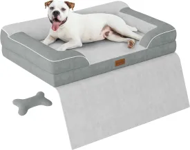 Dog Beds for Large Dogs, Orthopedic Dog Bed with Cooling Gel Memory Foam, Waterproof Large Dog Bed with Removable Washable Cover, 36"Dog Sofa Couch Dutch Velvet with Blanket Bone Toy, Light Gray