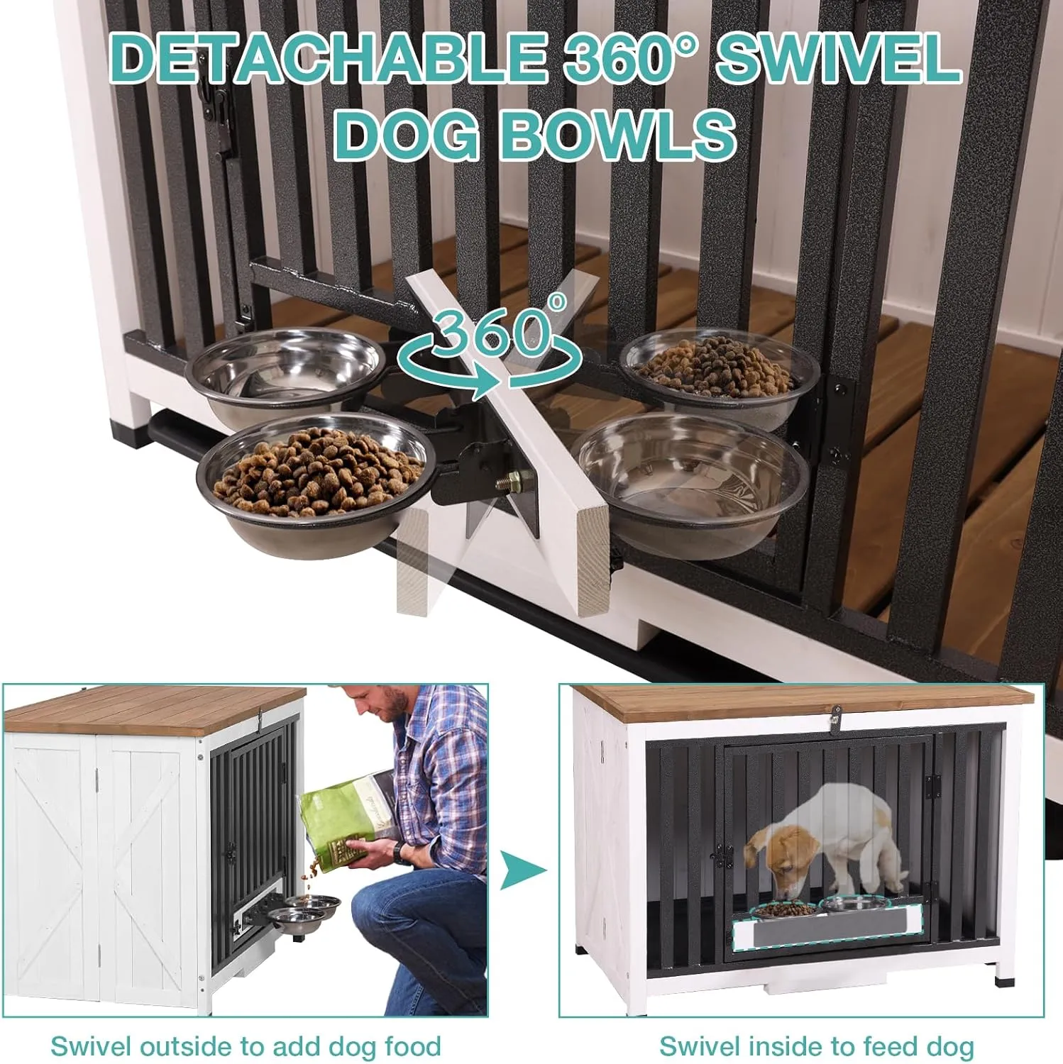 Dog Crate Furniture,Folable Indoor Dog Kennel with Pull-Out Tray and 2 Bowls,Modern Side End Table for Medium/Large/Small Dog