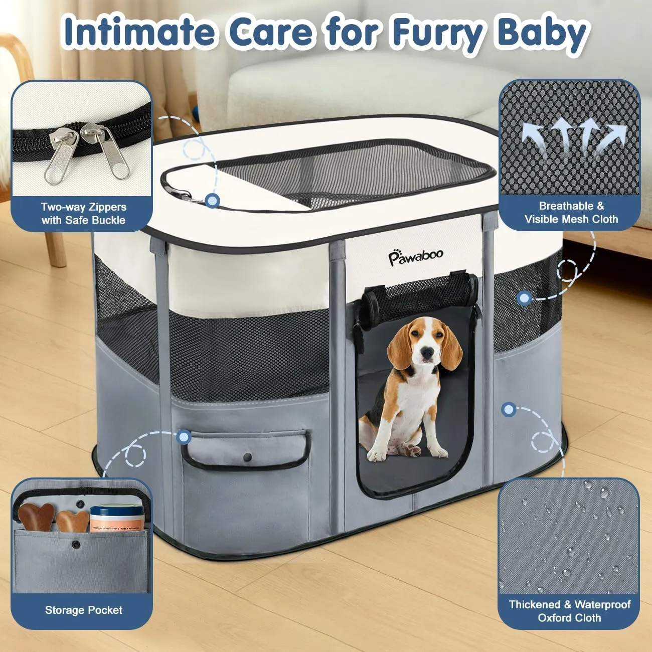 Dog Playpen, Portable Pet Playpen Cat PlayPen, 600D Oxford Dog Kennel Tent Crate, Waterproof&Breathable, Indoor Outdoor Travel Camping Use for Medium/Large Breed with Carrying Case Folding Bowl,L,Gray