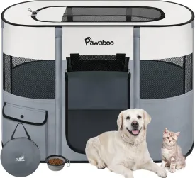 Dog Playpen, Portable Pet Playpen Cat PlayPen, 600D Oxford Dog Kennel Tent Crate, Waterproof&Breathable, Indoor Outdoor Travel Camping Use for Medium/Large Breed with Carrying Case Folding Bowl,L,Gray