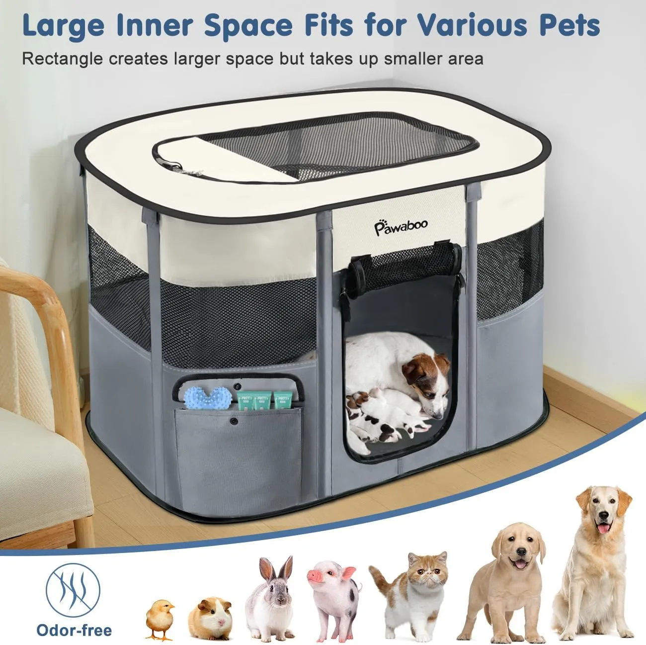 Dog Playpen, Portable Pet Playpen Cat PlayPen, 600D Oxford Dog Kennel Tent Crate, Waterproof&Breathable, Indoor Outdoor Travel Camping Use for Medium/Large Breed with Carrying Case Folding Bowl,L,Gray
