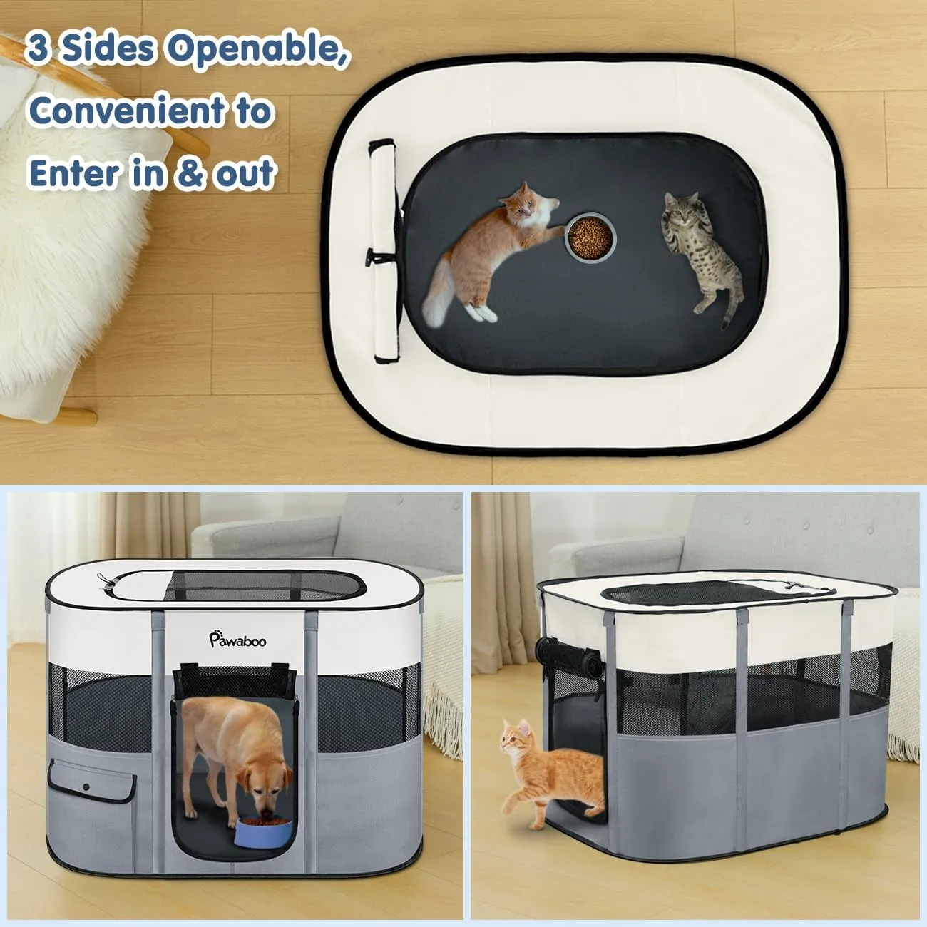 Dog Playpen, Portable Pet Playpen Cat PlayPen, 600D Oxford Dog Kennel Tent Crate, Waterproof&Breathable, Indoor Outdoor Travel Camping Use for Medium/Large Breed with Carrying Case Folding Bowl,L,Gray