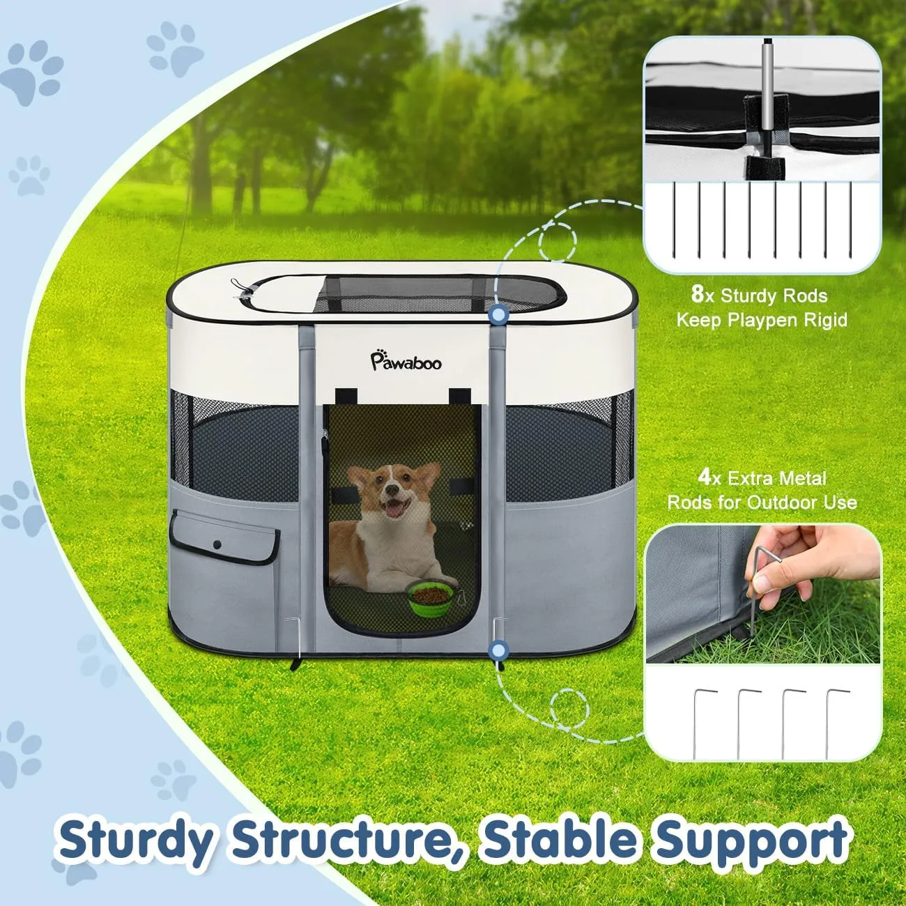 Dog Playpen, Portable Pet Playpen Cat PlayPen, 600D Oxford Dog Kennel Tent Crate, Waterproof&Breathable, Indoor Outdoor Travel Camping Use for Medium/Large Breed with Carrying Case Folding Bowl,L,Gray