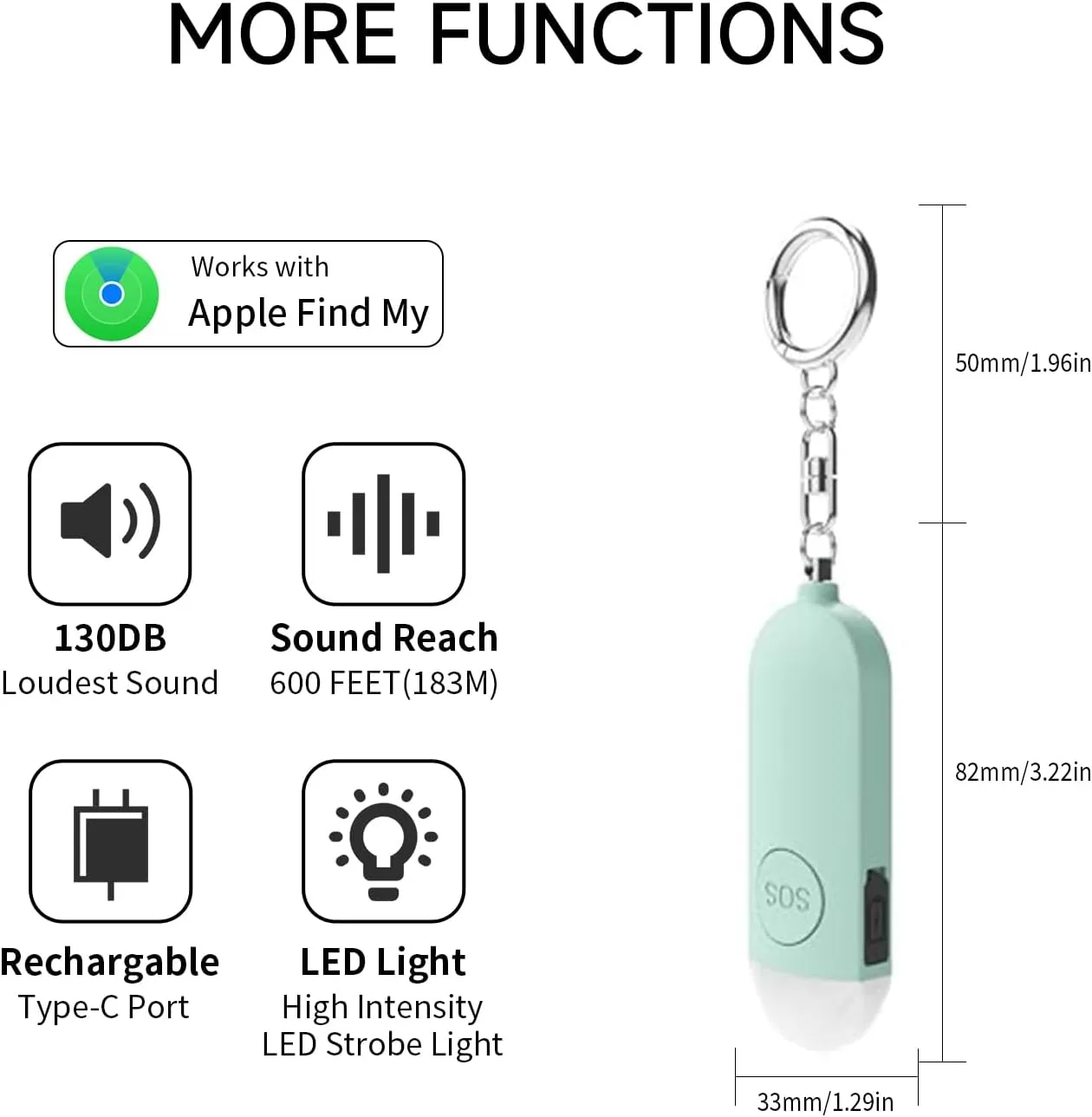 DOITING-Personal Safety Alarm Device for Women ,with Self Defense Keychain 140dB Ear,Smart Tag Locator Tracking Device,Air Tracker Item Finders with Find My(iOS Only),Track Keys,Wallet,Luggage,Pets