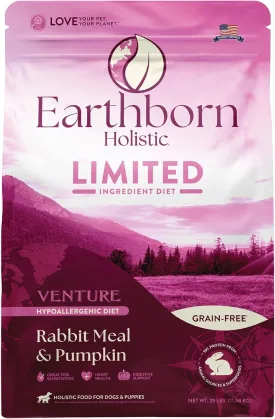 Earthborn Holistic Venture Rabbit Meal & Pumpkin Limited Ingredient Diet Grain-Free Dry Food for Dogs & Puppies (25 lb. Bag)