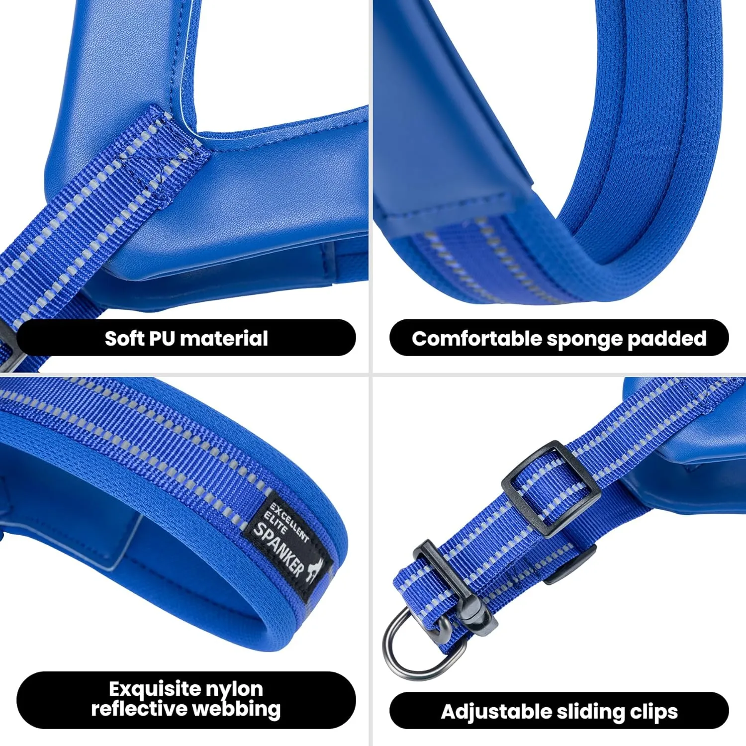 EXCELLENT ELITE SPANKER No Pull Dog Harness Step-in Adjustable Reflective Vest Soft Padded Easy Pet Chest Strap with Leash Clips for Small Medium Large Dogs Walking Training(Blue-L)