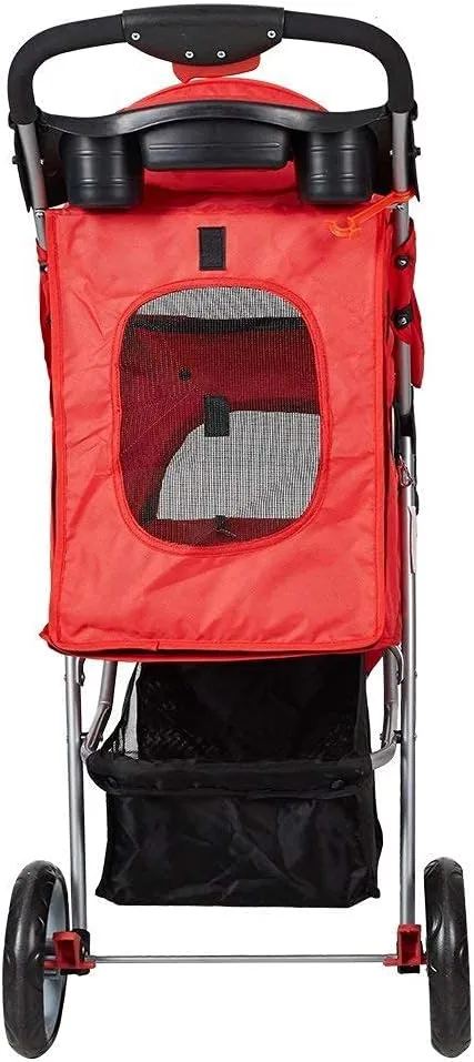 Folding Pet Stroller Elite Jogger Kitten Puppy Easy Walk Dog Cat Small Animals Travel Carrier with 360 Rotating Front Wheel red