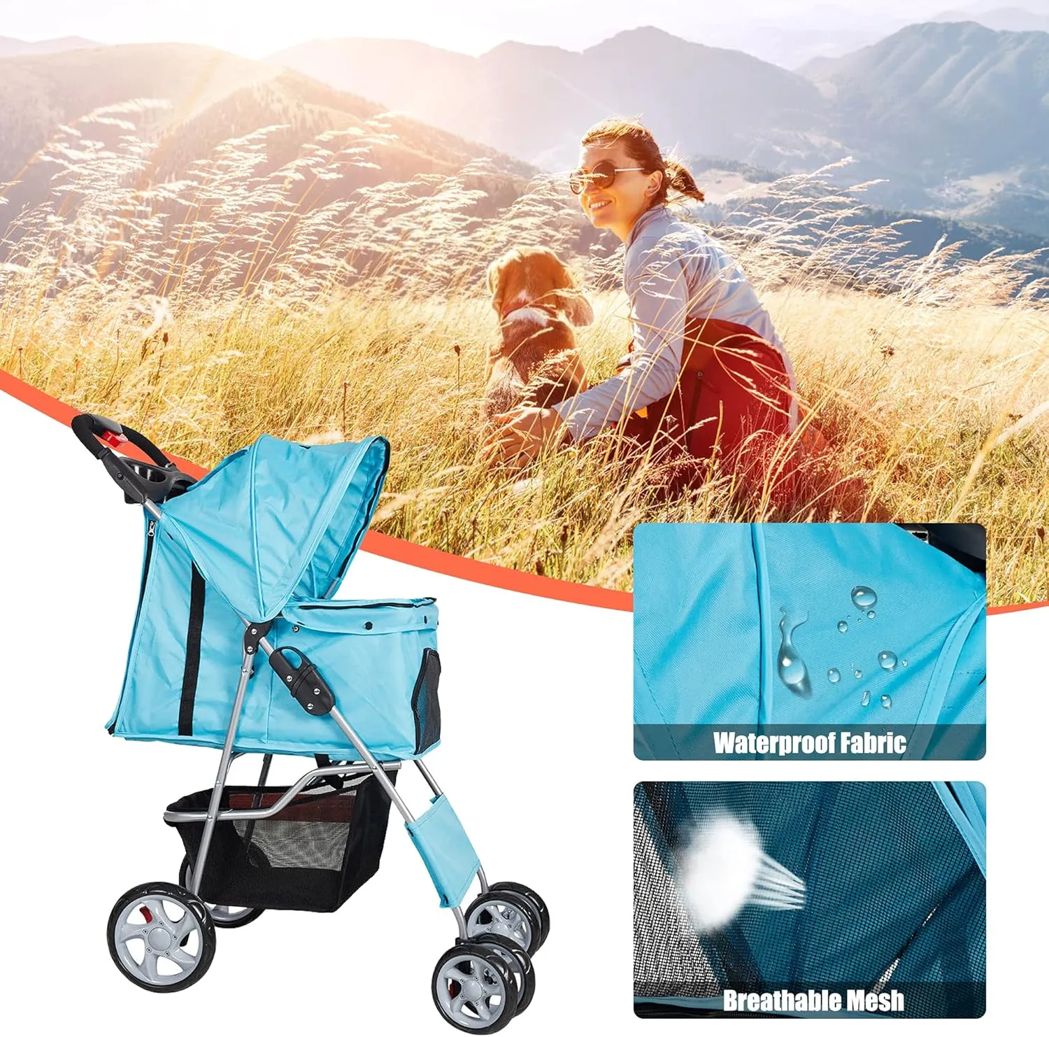 Folding Pet Stroller Elite Jogger Kitten Puppy Easy Walk Dog Cat Small Animals Travel Carrier with 360 Rotating Front Wheel
