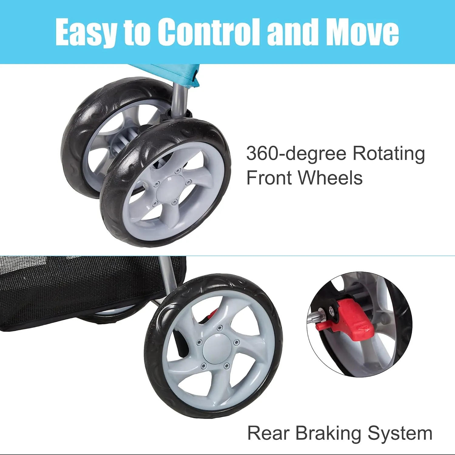 Folding Pet Stroller Elite Jogger Kitten Puppy Easy Walk Dog Cat Small Animals Travel Carrier with 360 Rotating Front Wheel