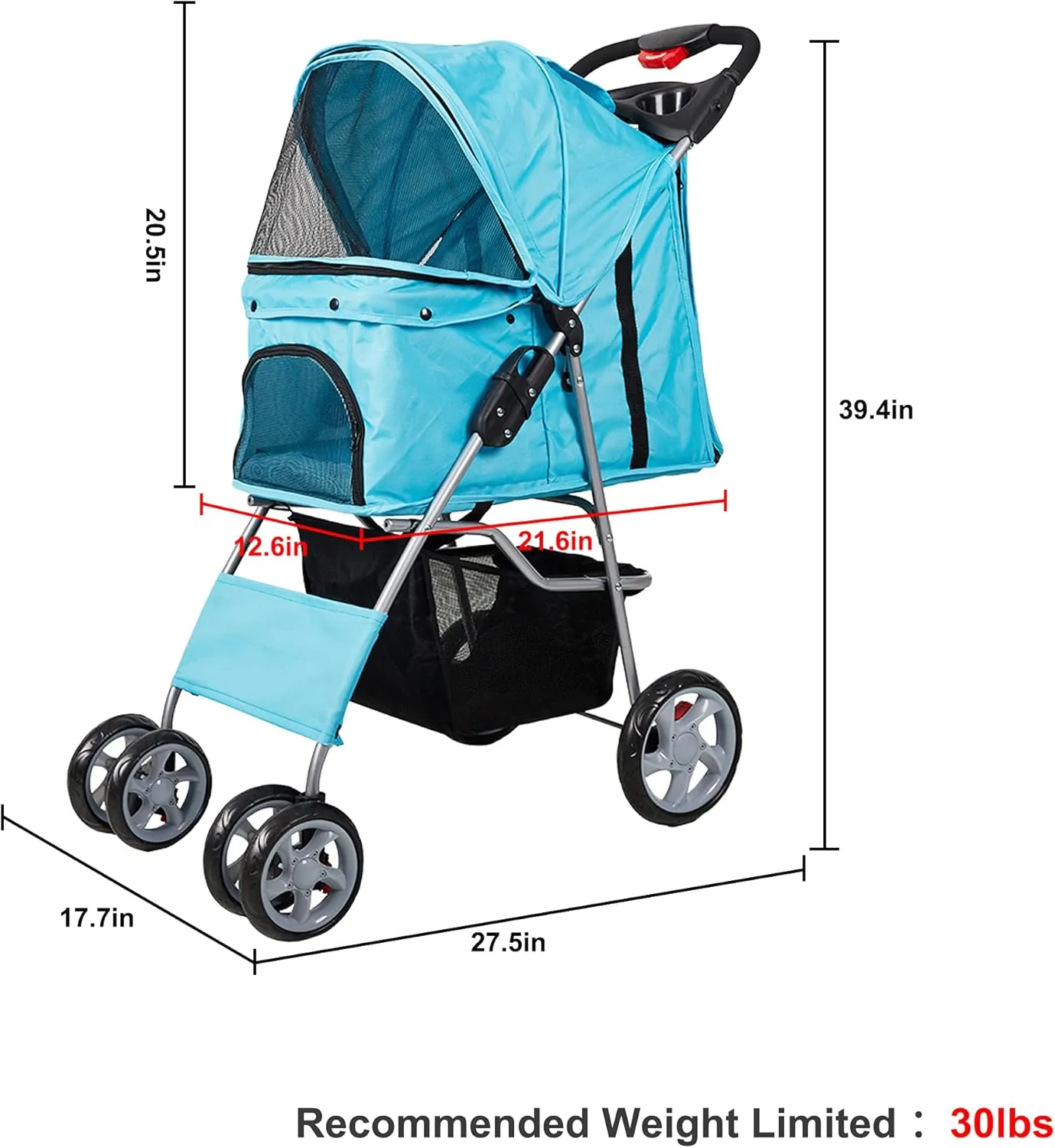Folding Pet Stroller Elite Jogger Kitten Puppy Easy Walk Dog Cat Small Animals Travel Carrier with 360 Rotating Front Wheel