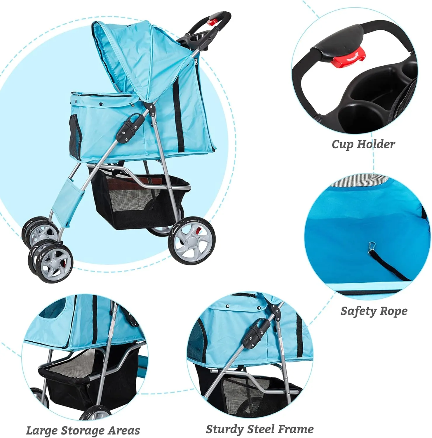 Folding Pet Stroller Elite Jogger Kitten Puppy Easy Walk Dog Cat Small Animals Travel Carrier with 360 Rotating Front Wheel