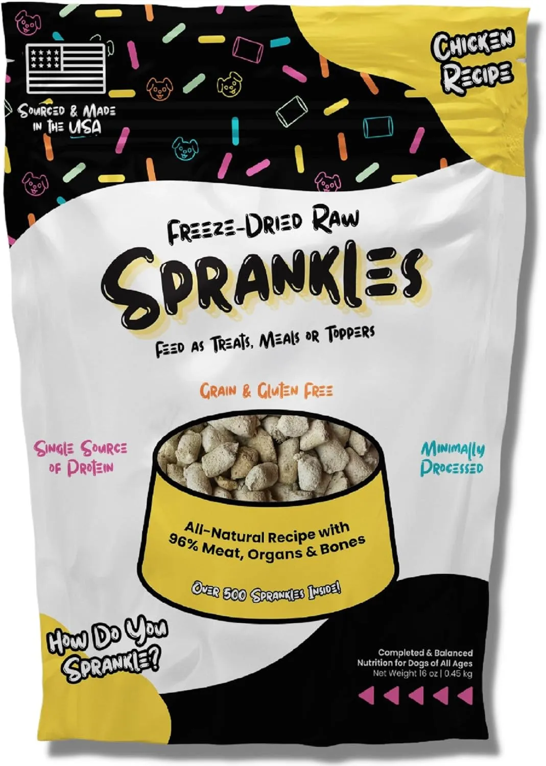 Freeze Dried Dog Food for Small & Large Dogs, 16 Oz (500 Pieces) Chicken Dog Food Toppers for Picky Eaters, USA Made- Grain Free & All Natural Freeze Dried Treats Made with 96% Meat Organs
