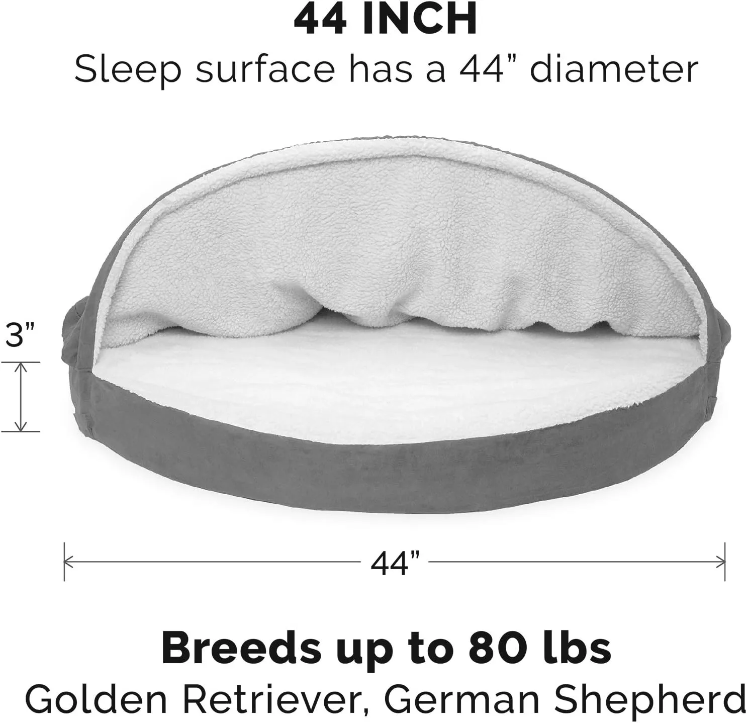 Furhaven Replacement Dog Bed Cover Sherpa & Suede Snuggery, Machine Washable - Gray, 44-inch