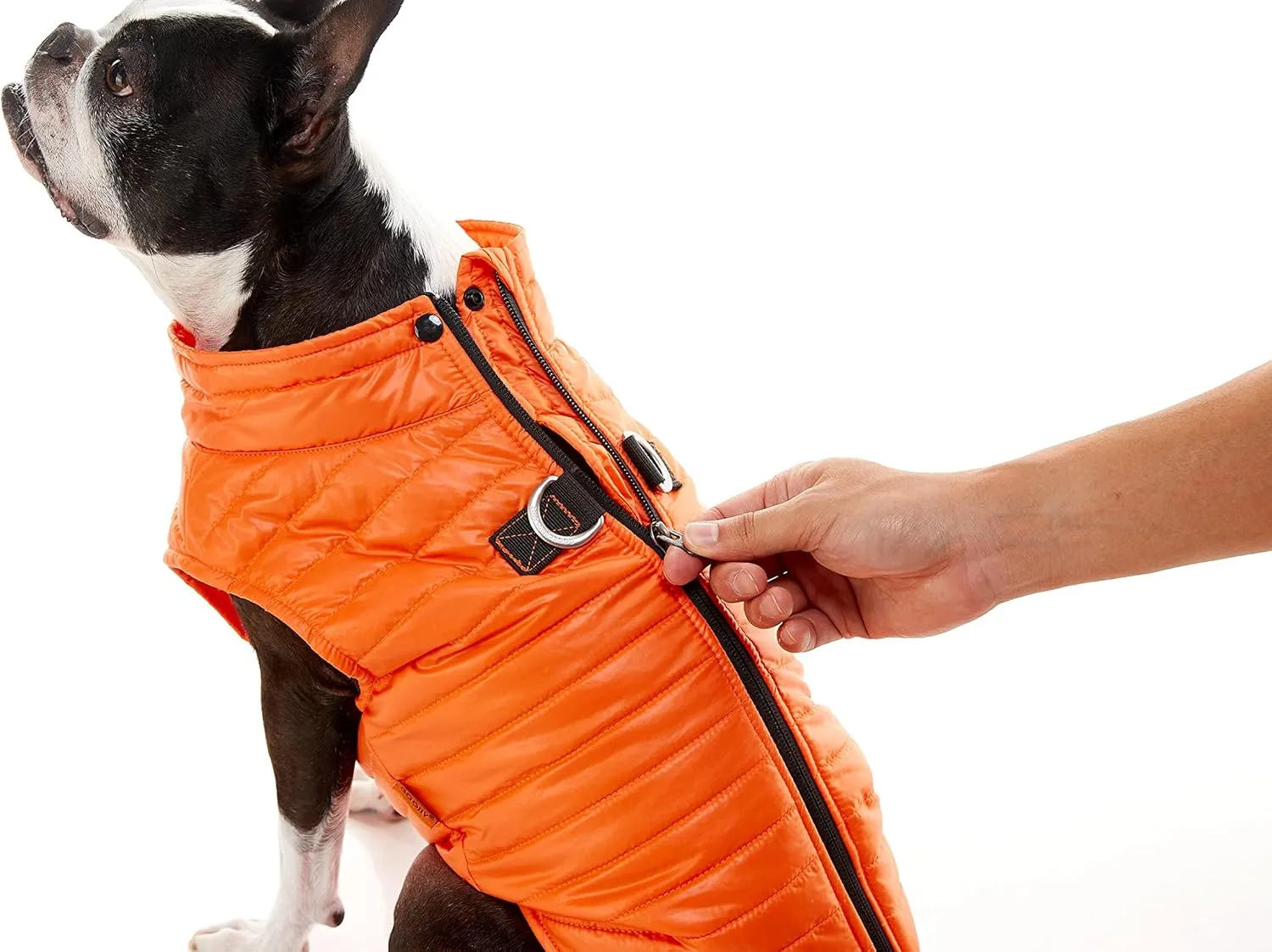 Gooby Puffer Vest Dog Jacket - Orange, X-Large - Ultra Thin Zip Up Wind Breaker with Dual D Ring Leash - Water Resistant Small Dog Sweater Coat - Dog Clothes for Small Dogs Boy or Medium Dogs
