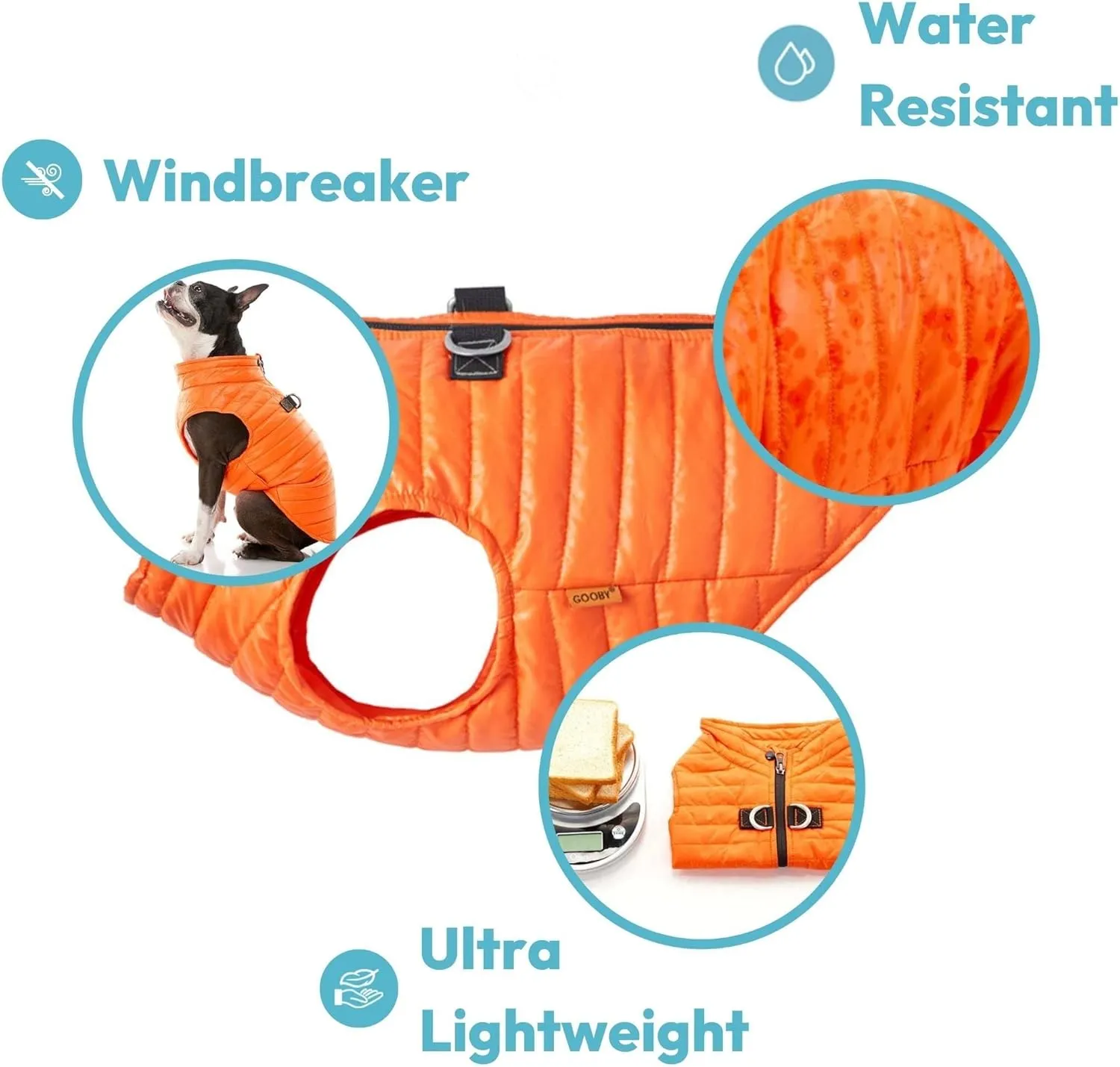 Gooby Puffer Vest Dog Jacket - Orange, X-Large - Ultra Thin Zip Up Wind Breaker with Dual D Ring Leash - Water Resistant Small Dog Sweater Coat - Dog Clothes for Small Dogs Boy or Medium Dogs