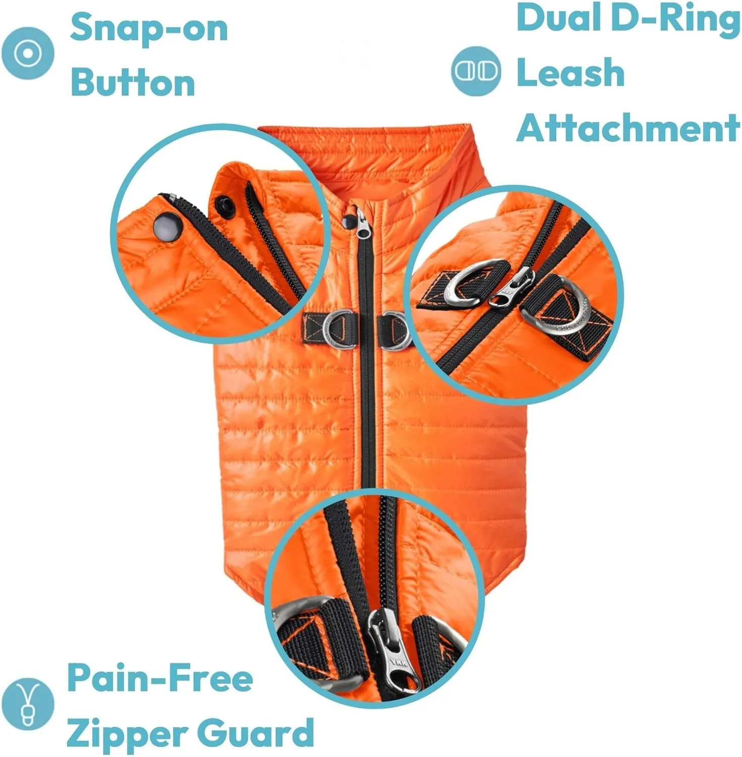 Gooby Puffer Vest Dog Jacket - Orange, X-Large - Ultra Thin Zip Up Wind Breaker with Dual D Ring Leash - Water Resistant Small Dog Sweater Coat - Dog Clothes for Small Dogs Boy or Medium Dogs