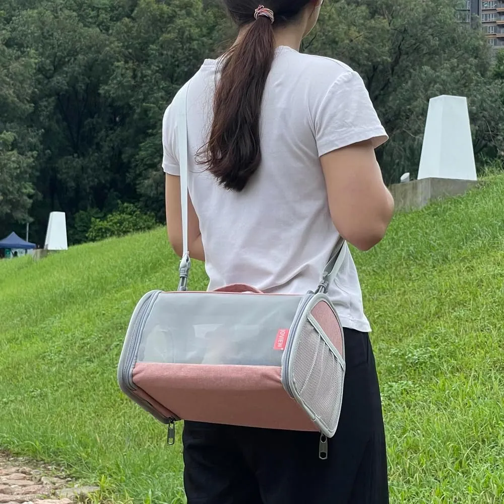Guinea Pig Carrier Travel Small Animal Carrier Bag Lizard Bird Rabbit Carrier Cage Squirrel Breathable Bag Portable Travel Hamster Small Pet Hangbag (Small, Pink)