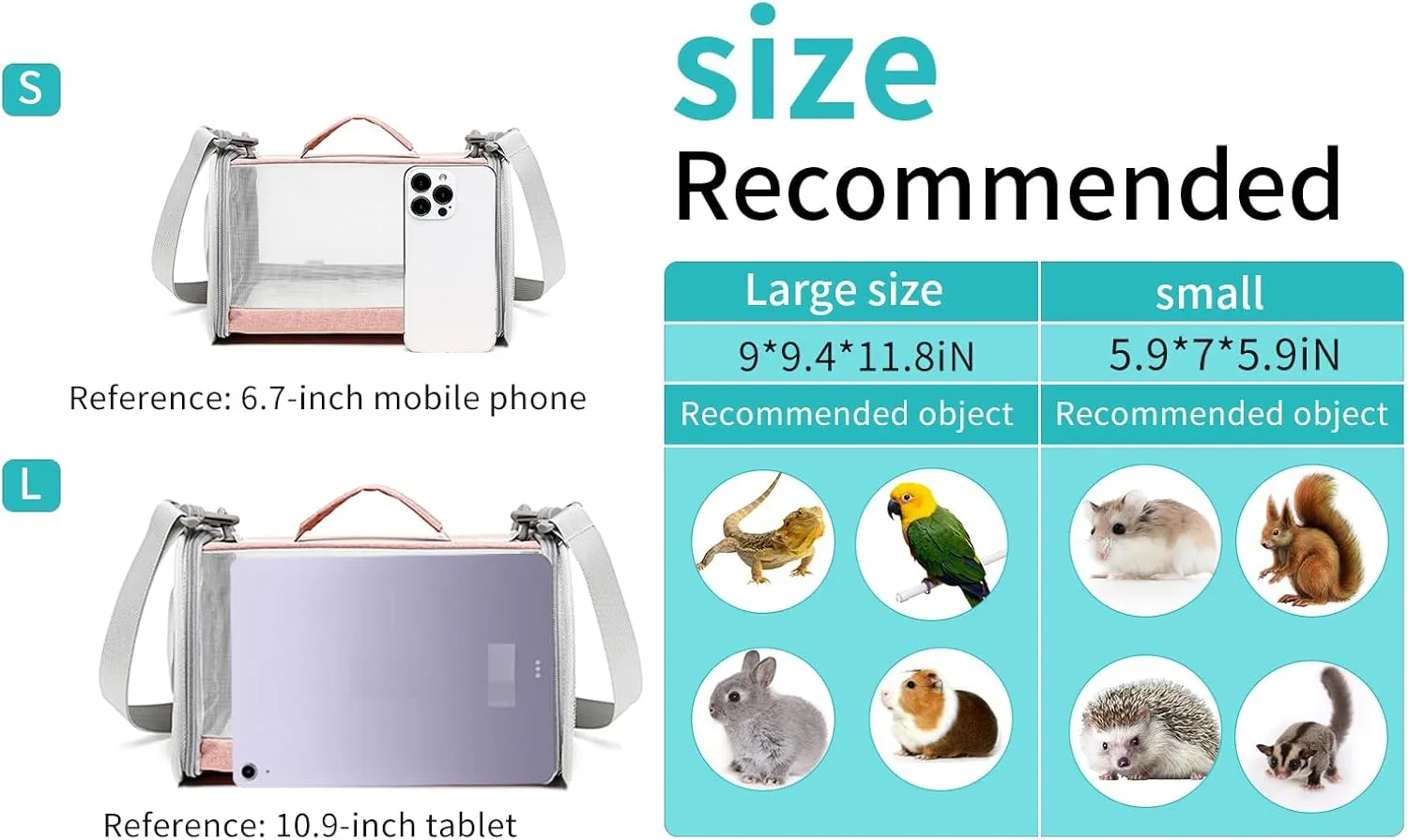 Guinea Pig Carrier Travel Small Animal Carrier Bag Lizard Bird Rabbit Carrier Cage Squirrel Breathable Bag Portable Travel Hamster Small Pet Hangbag (Small, Pink)