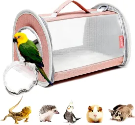 Guinea Pig Carrier Travel Small Animal Carrier Bag Lizard Bird Rabbit Carrier Cage Squirrel Breathable Bag Portable Travel Hamster Small Pet Hangbag (Small, Pink)
