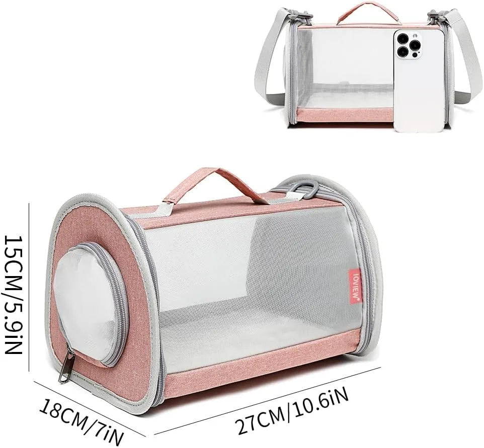 Guinea Pig Carrier Travel Small Animal Carrier Bag Lizard Bird Rabbit Carrier Cage Squirrel Breathable Bag Portable Travel Hamster Small Pet Hangbag (Small, Pink)